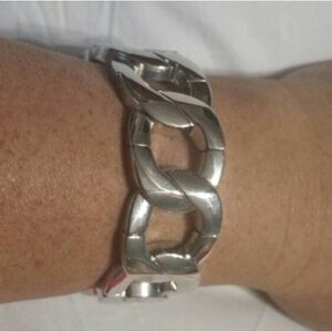 Curb Chain Style Metal Wide Stretchable Bracelet Costume Jewelry